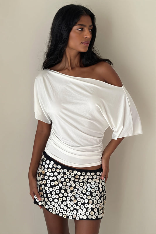 Ruched Off Shoulder Slim T-shirt