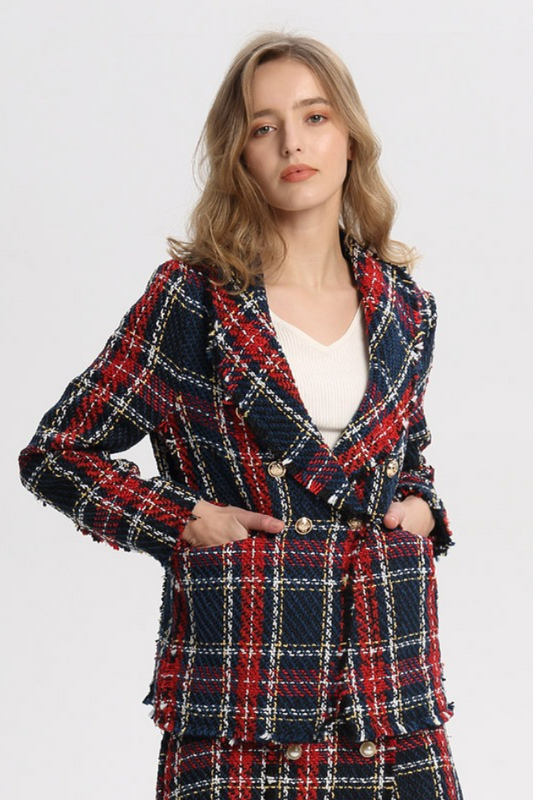 Plaid Tweed Multi-Button Chic Blazer Christmas Outerwear