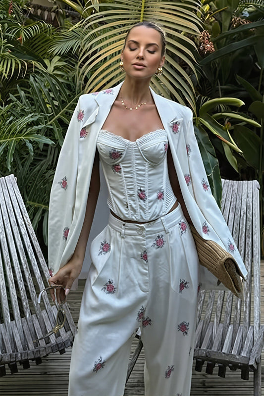 Floral Blazer Cami and Wide Leg Pants Set
