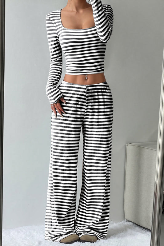 Striped High Waist Wide Leg Two Piece Set