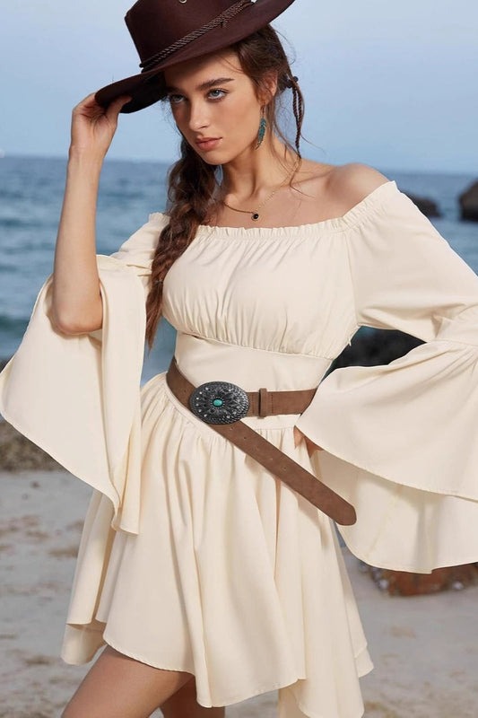 Irregular Flare Sleeve Waist Boho Dress