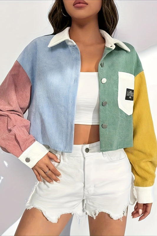 Color-Block Corduroy Cropped Jacket