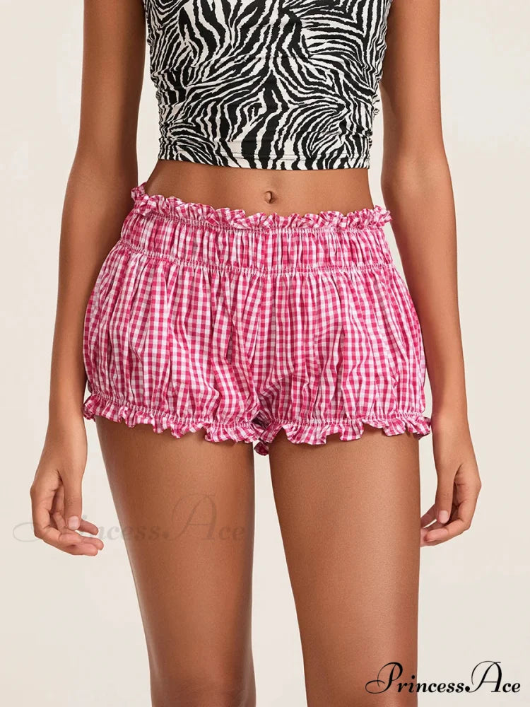 90s Checkered Lantern Bloomer Short Red / S short-250223