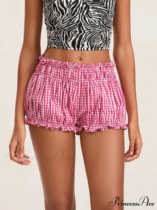 90s Checkered Lantern Bloomer Short Red / S short-250223