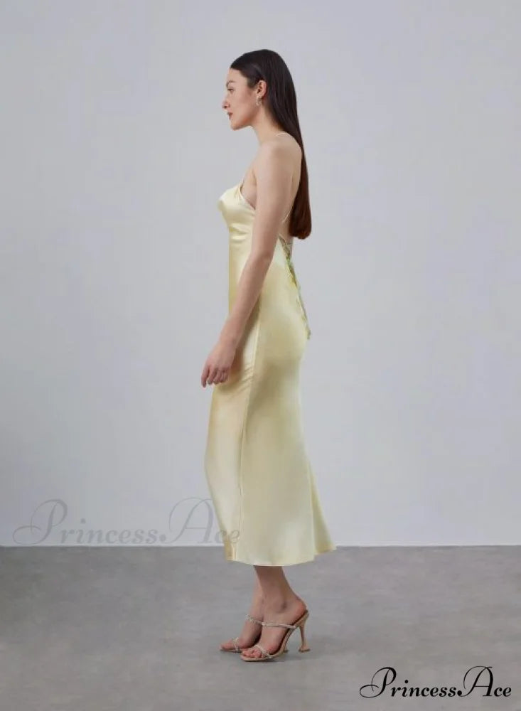 90s Forever Cowl Neck Graceful Maxi Silk Slip Dress 30 Days / 2 / XS / Yellow