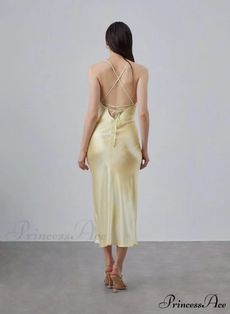 90s Forever Cowl Neck Graceful Maxi Silk Slip Dress Buy Now / 2 / XS / Yellow