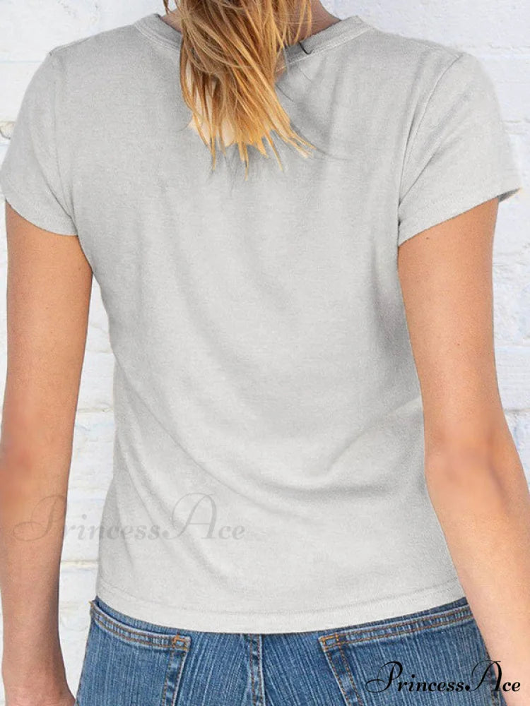 90s Short Sleeve Trendy Crop Blouse - Black White / ONE SIZE