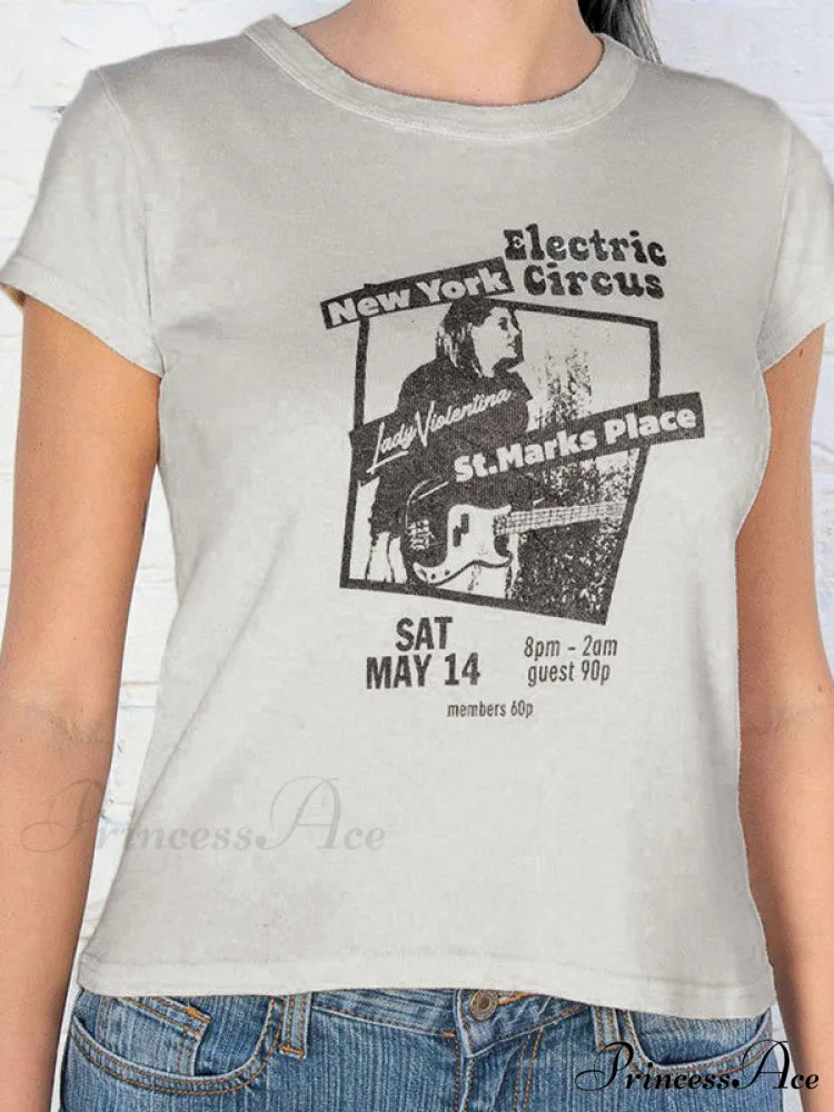 90s Short Sleeve Trendy Crop Blouse - Black White / ONE SIZE