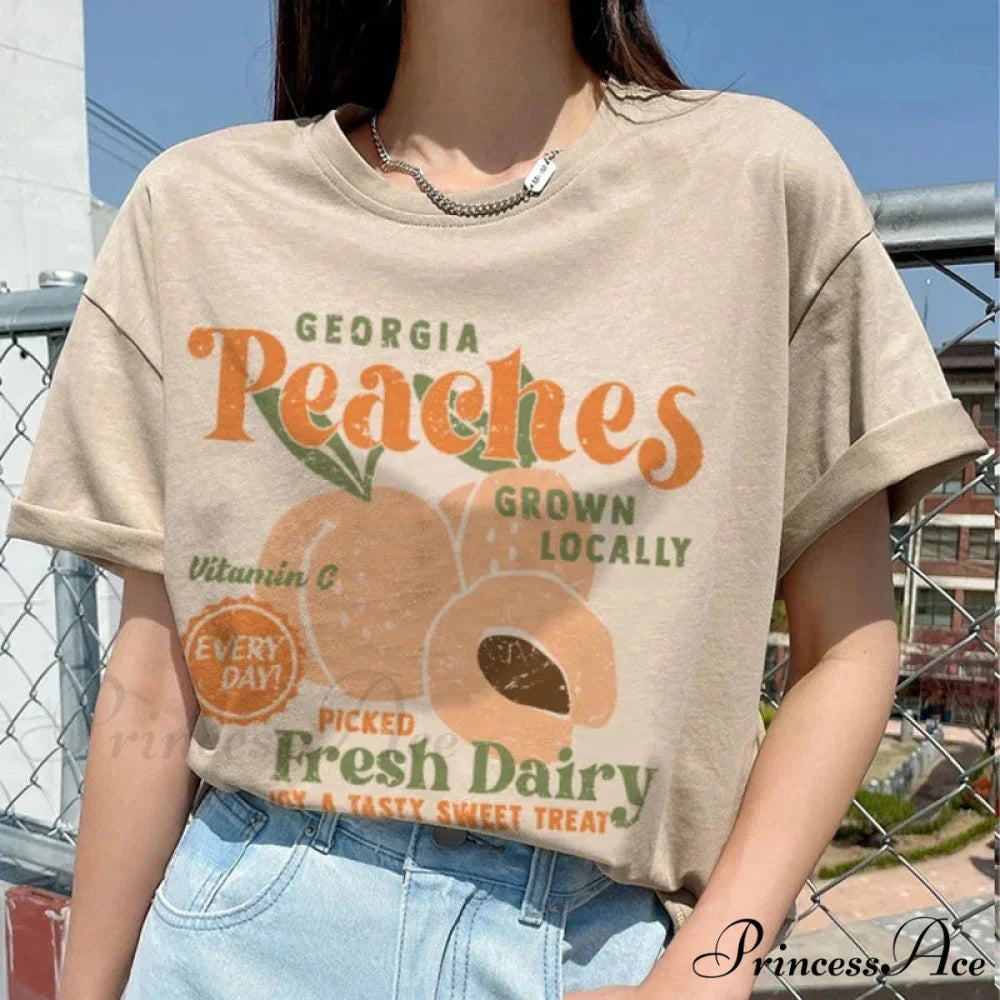 90s Vintage Peach Classic T-shirt Khaki / S t-shirt-250223