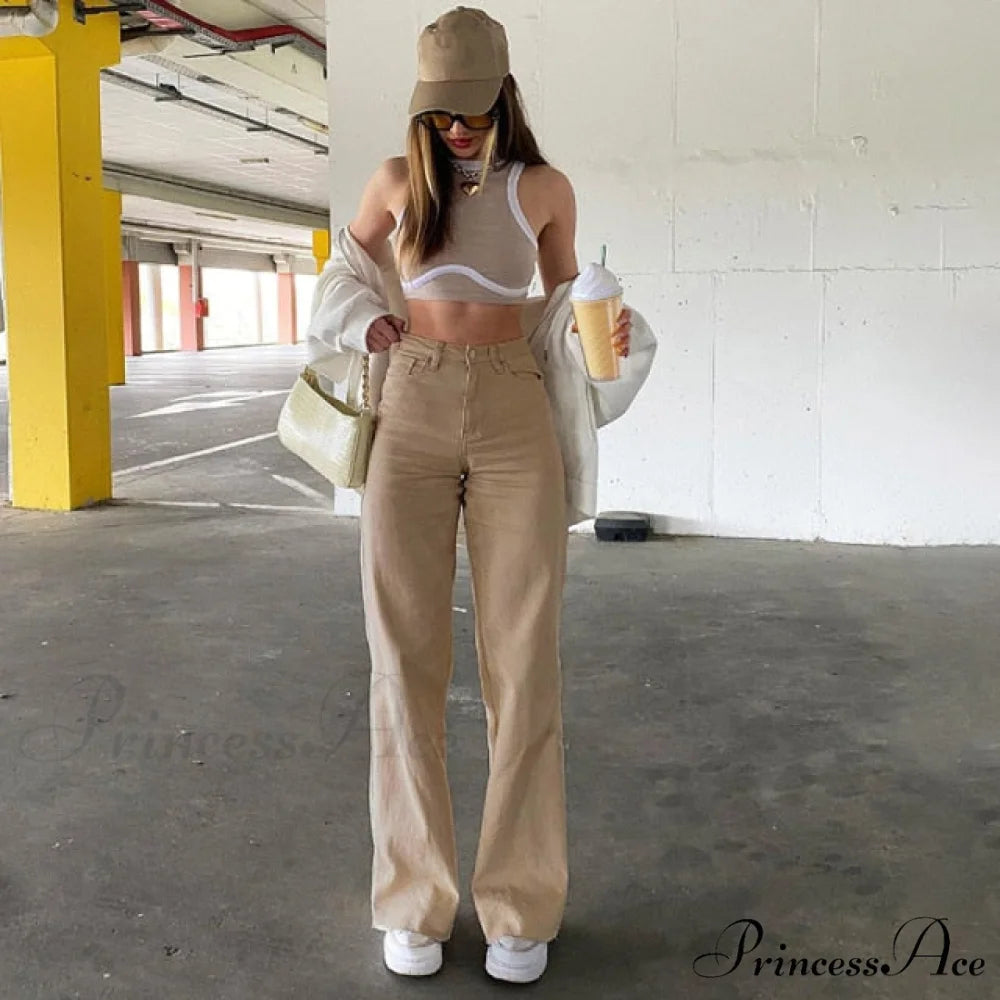 90s Women Waist Low Cargo Wide Pants Straight Jeans Baggy Y2K Denim Pockets Brown Leg Streetwear Vintage Trousers Khaki