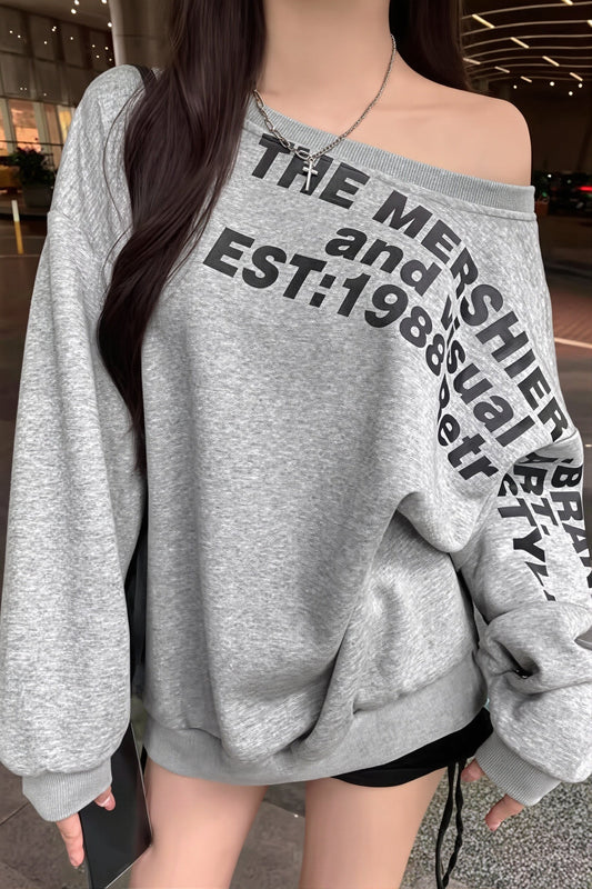 Off Shoulder Letter Print Sweatshirt