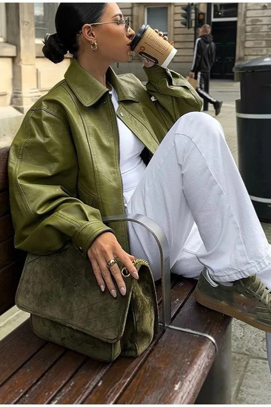 Vintage Green Faux Leather Jacket