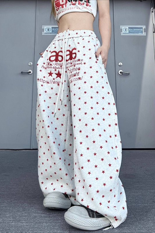 Star Letter Embroidered Cotton Baggy Sweat Pants