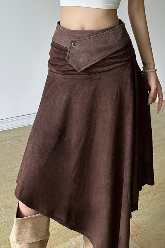 Solid Color Asymmetrical Midi Skirt