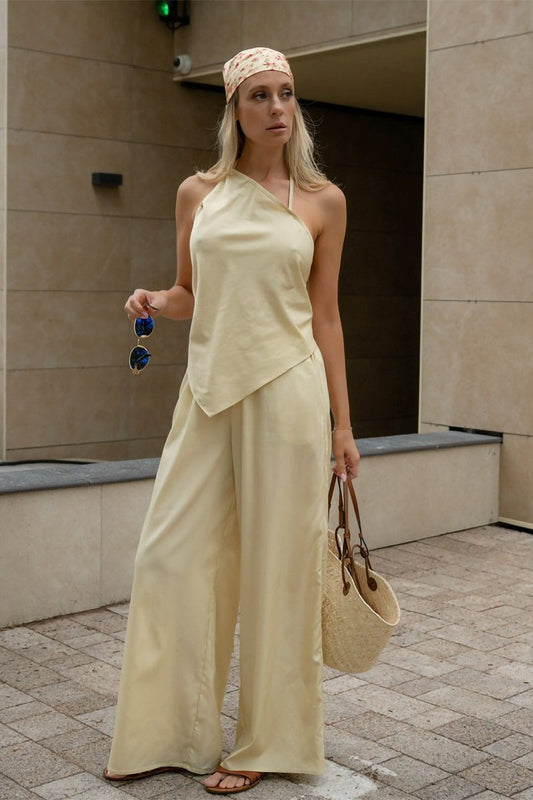 Halter Backless Top Wide Leg Pants Set