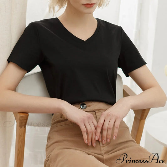 95% Cotton Simple T-shirt Black / S