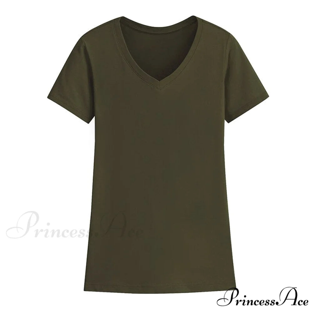95% Cotton Simple T-shirt green / S