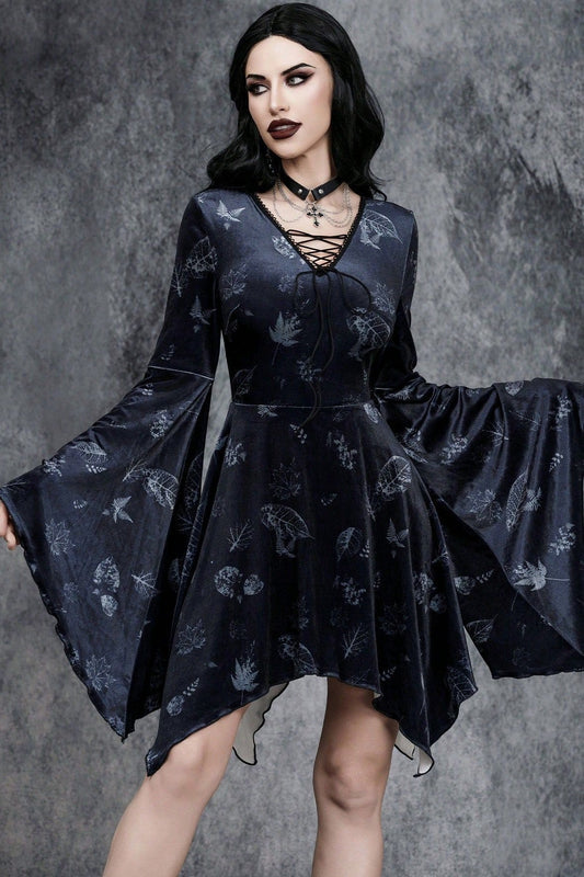 Print Lace-Up Gothic Dress