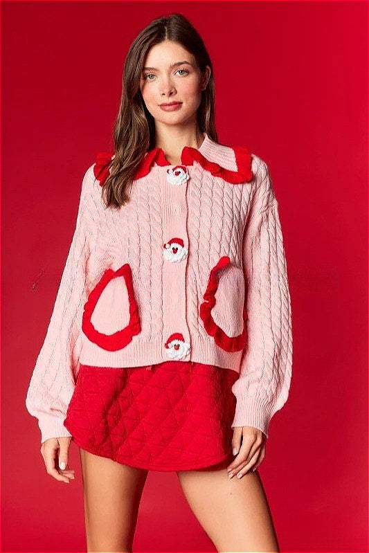 Christmas Cute Doll Collar Ruffle Casual Sweater