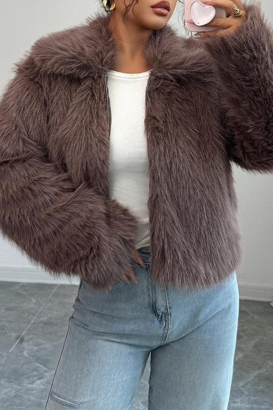 Plush Long Sleeve Elegant Maxi Coat