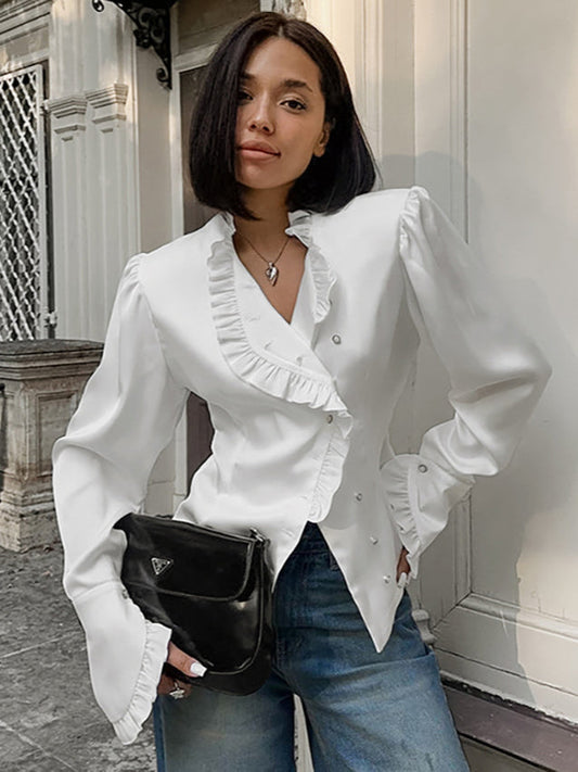 Ruffled Victorian Style Fitted Blouse