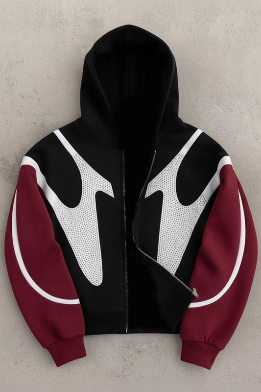 Contrast Rhinestone Zip Hoodie