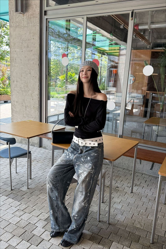 Paint Splatter Graffiti Wide Leg Jeans