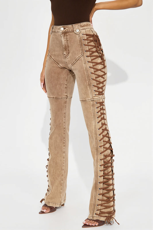 Drawstring Cargo Micro Flare Jeans