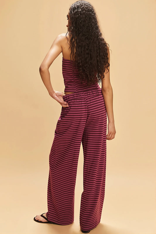 Stripe Bandeau Wide Leg Pants Set
