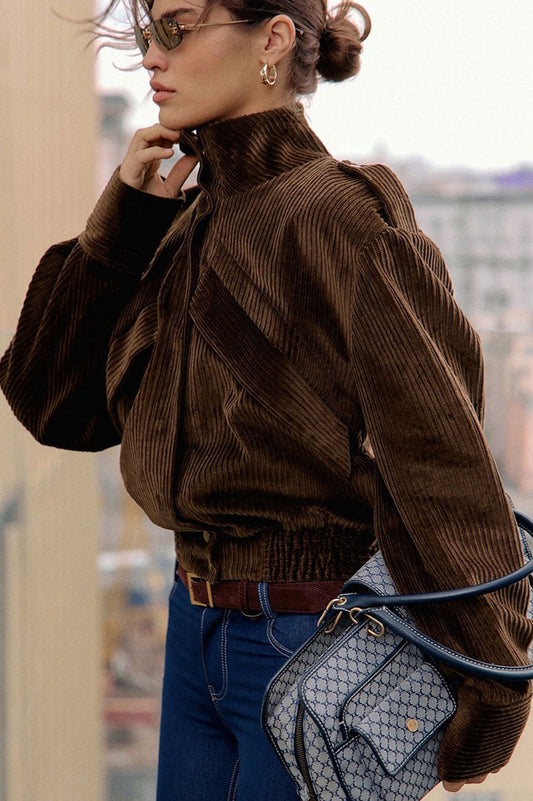 Brown Corduroy Biker Jacket