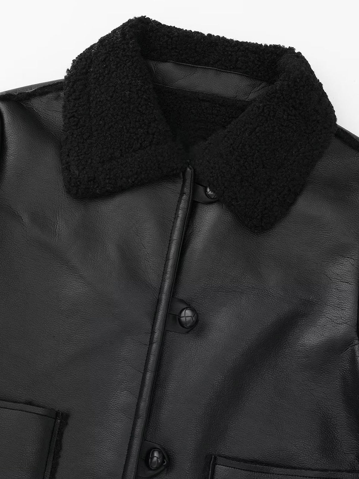 Dark Night Shearling Trendy Leather Flight Jacket Pu Jackets