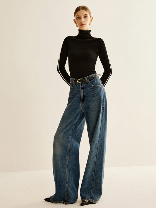 Wool Blend Mock Neck Knit Top Knit Tops