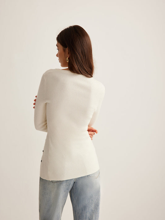Plain Asymmetrical Breasted Sweater Sweaters