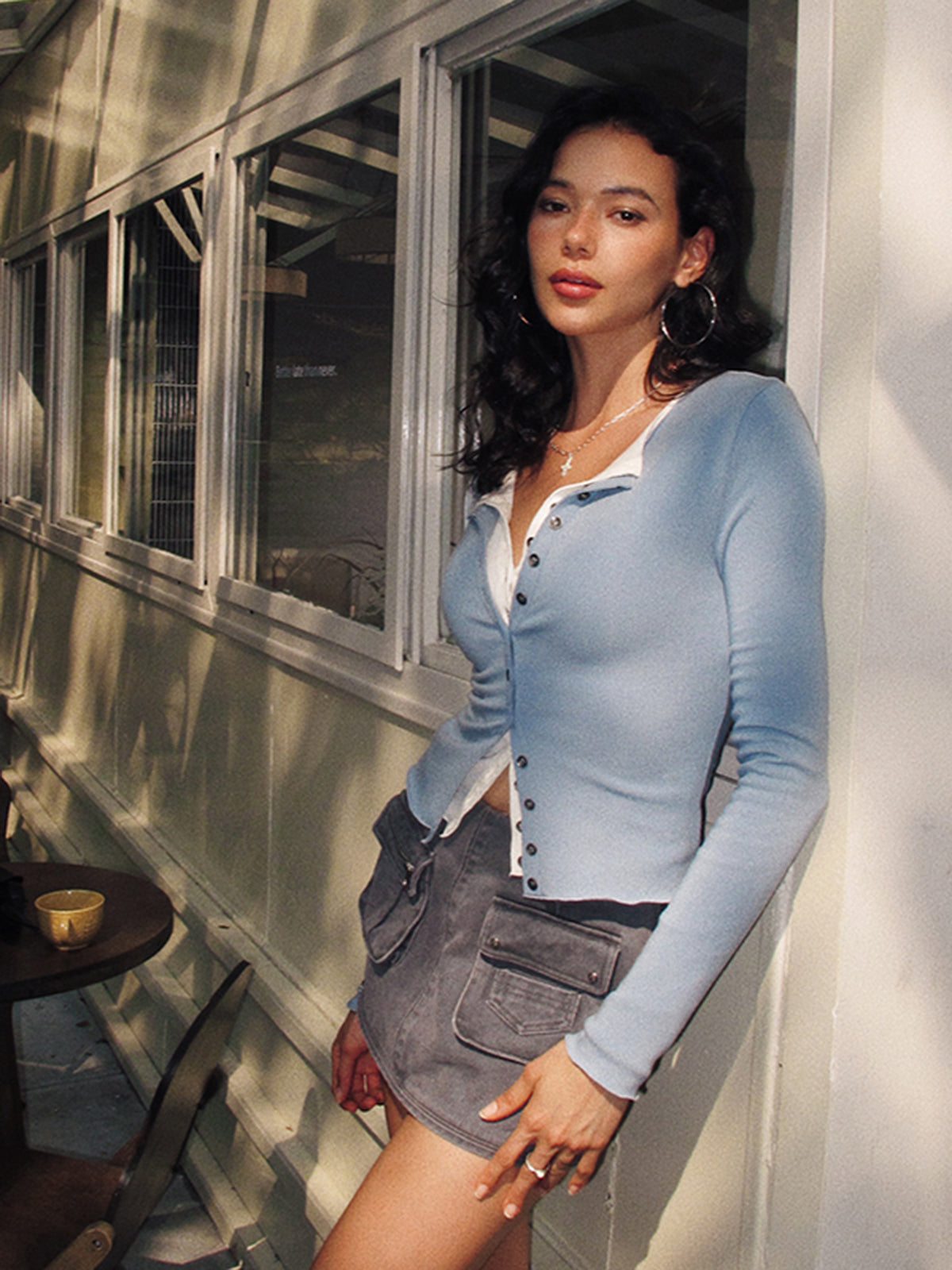 2 in 1 Button Jersey Blouse Blouses