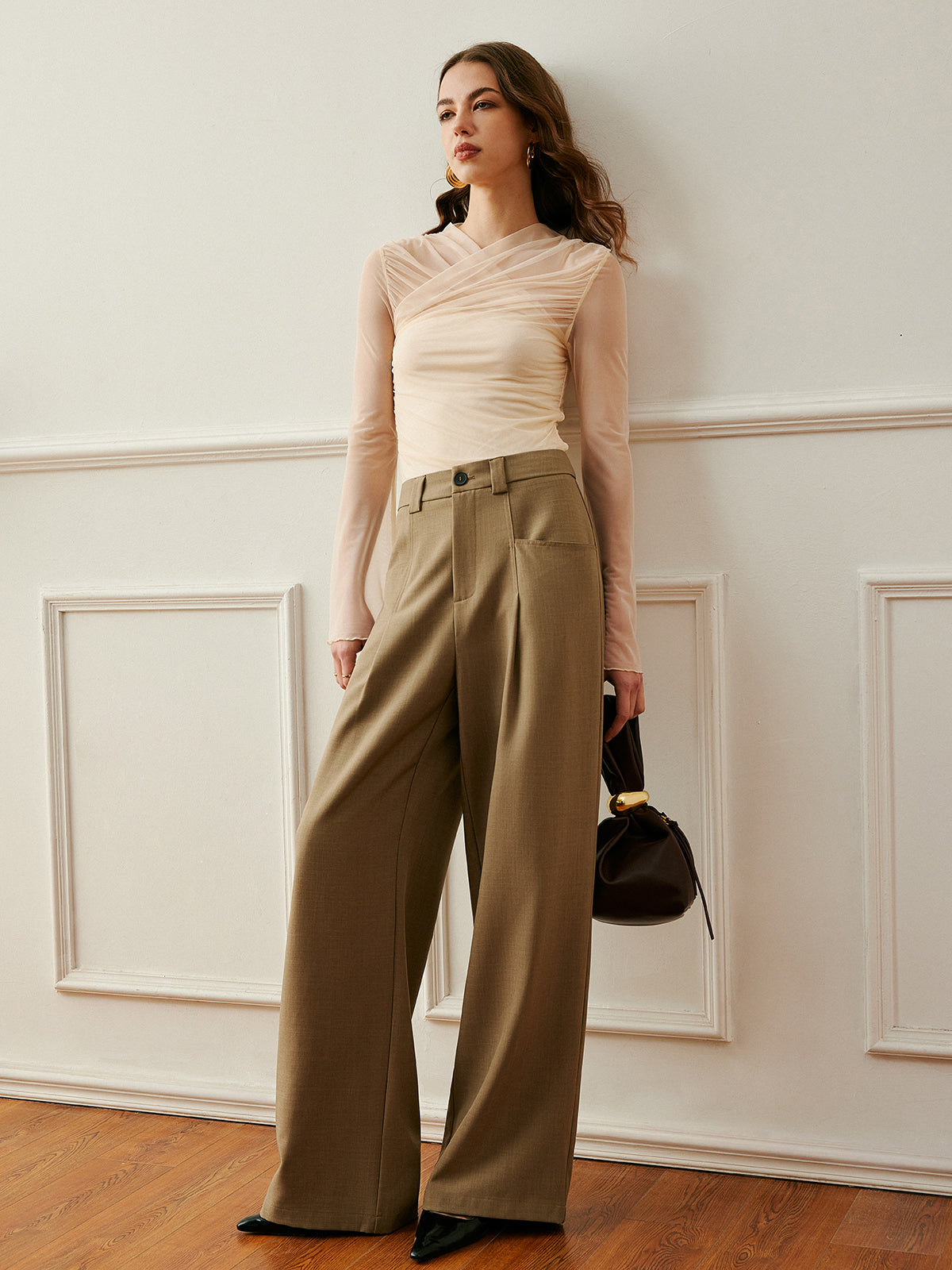 Cross Wrap Semi Sheer Top T Shirts