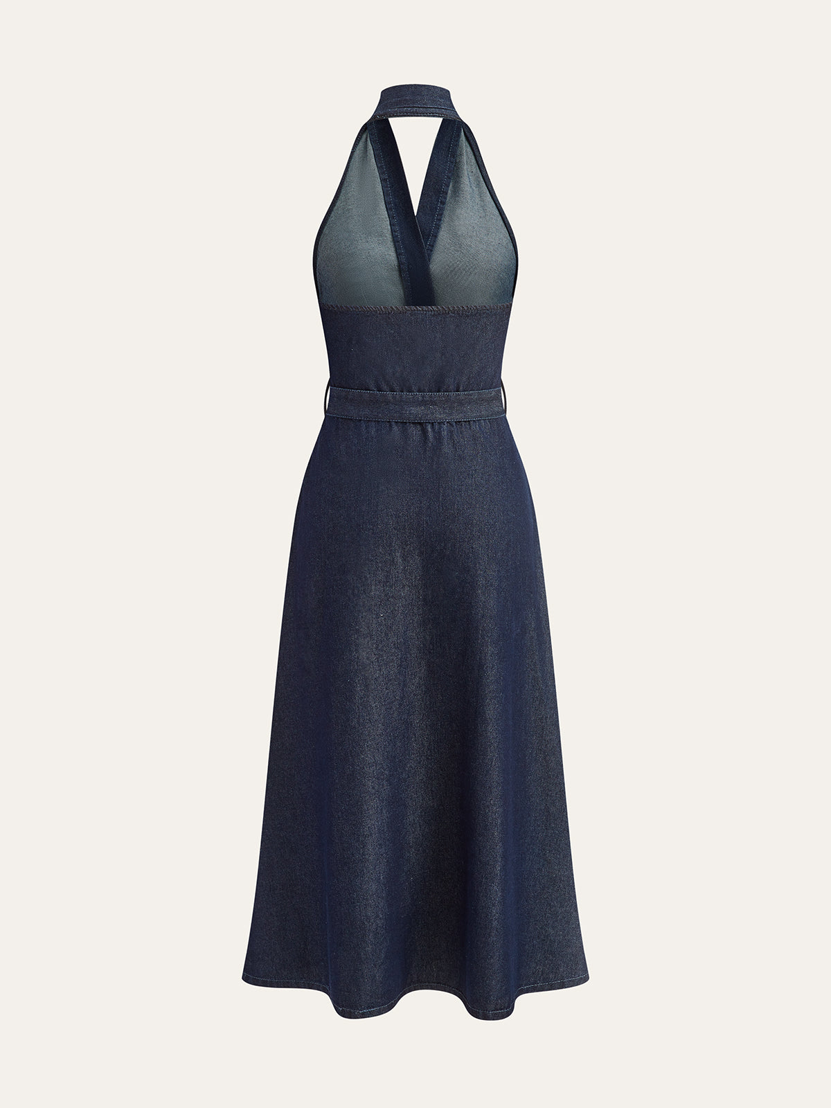 Denim Belted Halter Neck Midi Dress Denim Dresses