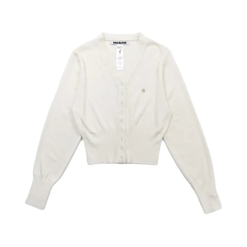 Vintage Embroidered Round Neck Cardigan Beige / S Cardigan-241208