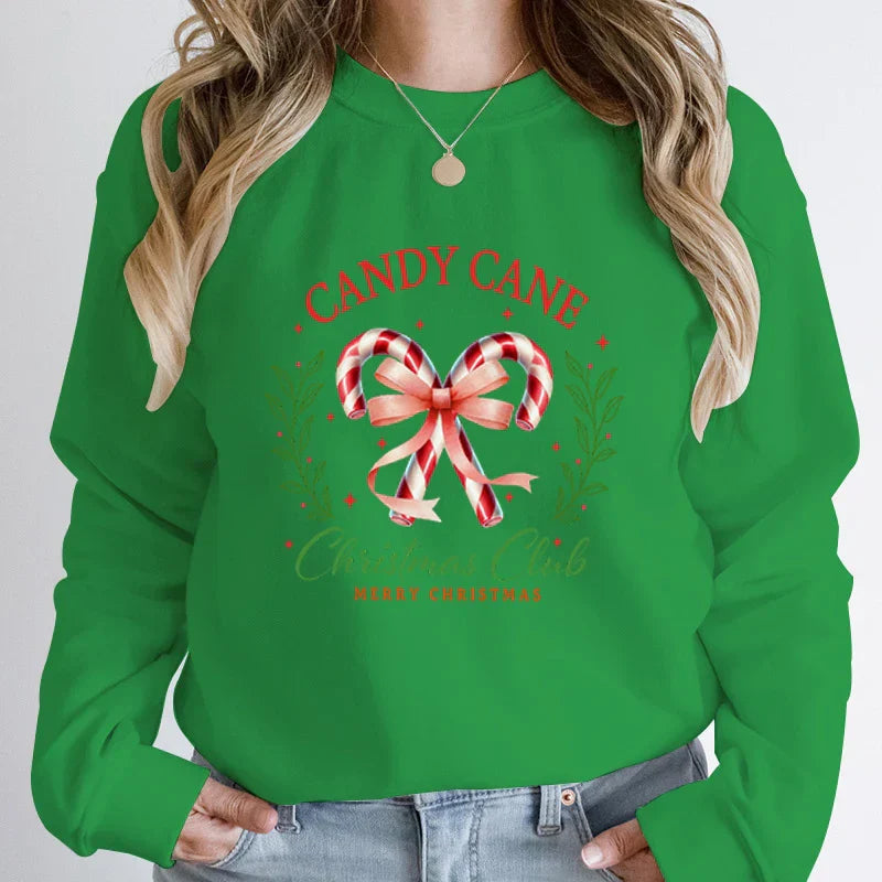 Merry Candy Cane Christmas Club Round Neck Hoodie Green / S Hoodies-L