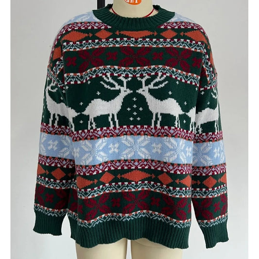 Casual Long Sleeve Knitted Pullover Basic Jersey Fashion Christmas Sweater Green / S Sweaters-L