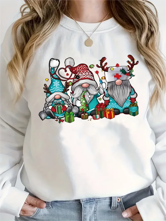 Christmas Dwarf Casual Long Sleeve Crew Neck Fall Winter Hoodie White / S Hoodies-L
