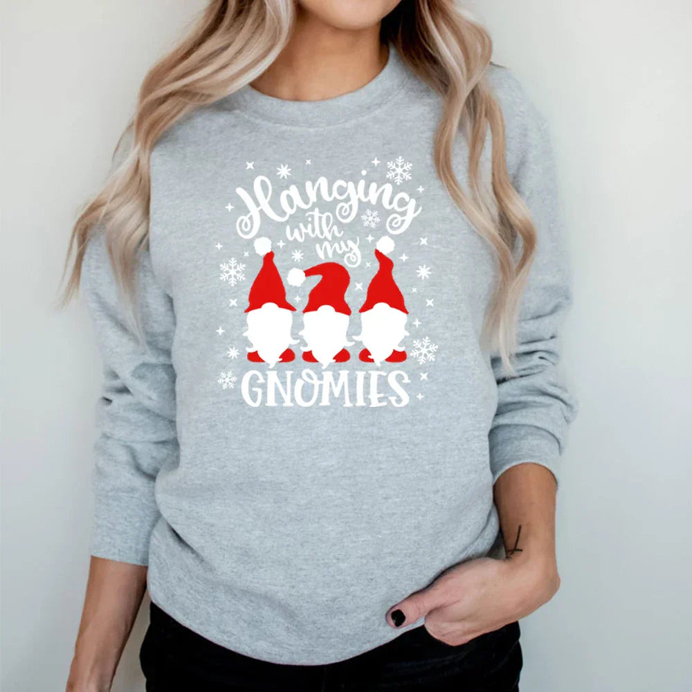 Christmas Gnomes Hanging Gnomies Funny Santa Graphic Hoodie Hoodies-L