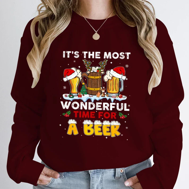 Wonderful Time Beer Autumn Winter Casual Hoodless Pullover Christmas Hoodie Burgundy / S Hoodies-L