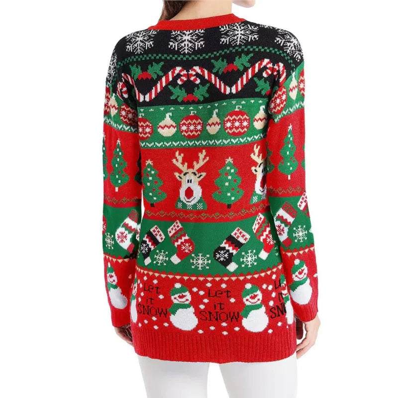 Cartoon Deer Snowman Christmas Cardigan Cardigan-241208