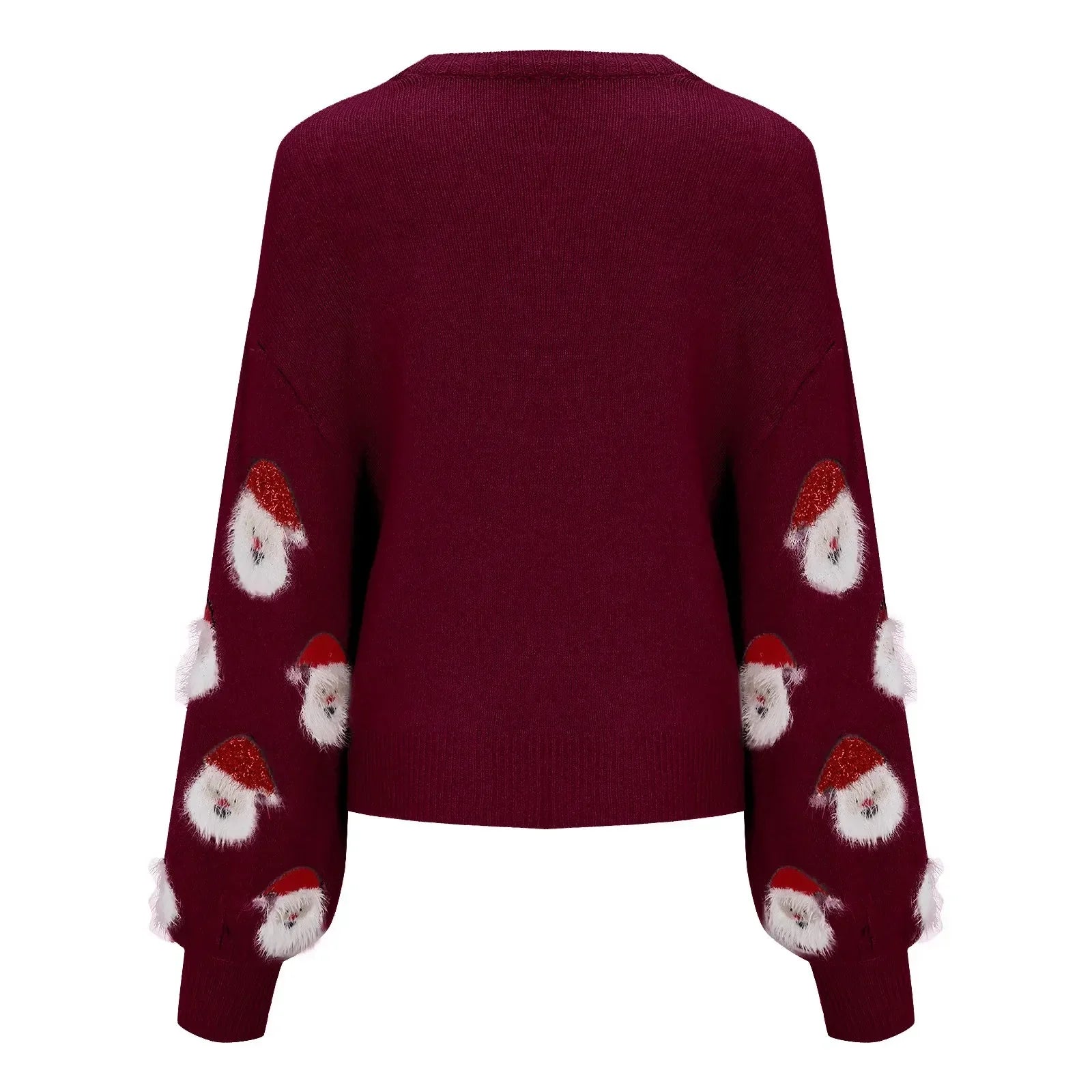 Round Neck Casual Oversized Warm Christmas Santa Head Sweater Sweaters-L
