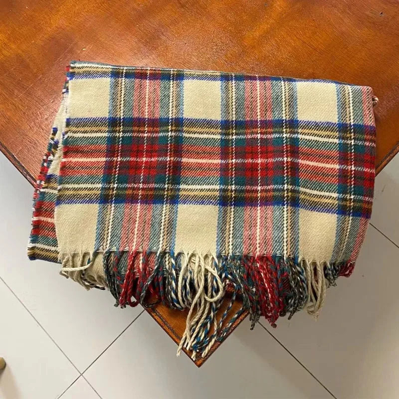 Red Plaid Vintage Classic Scarf For Women Scarfs-L