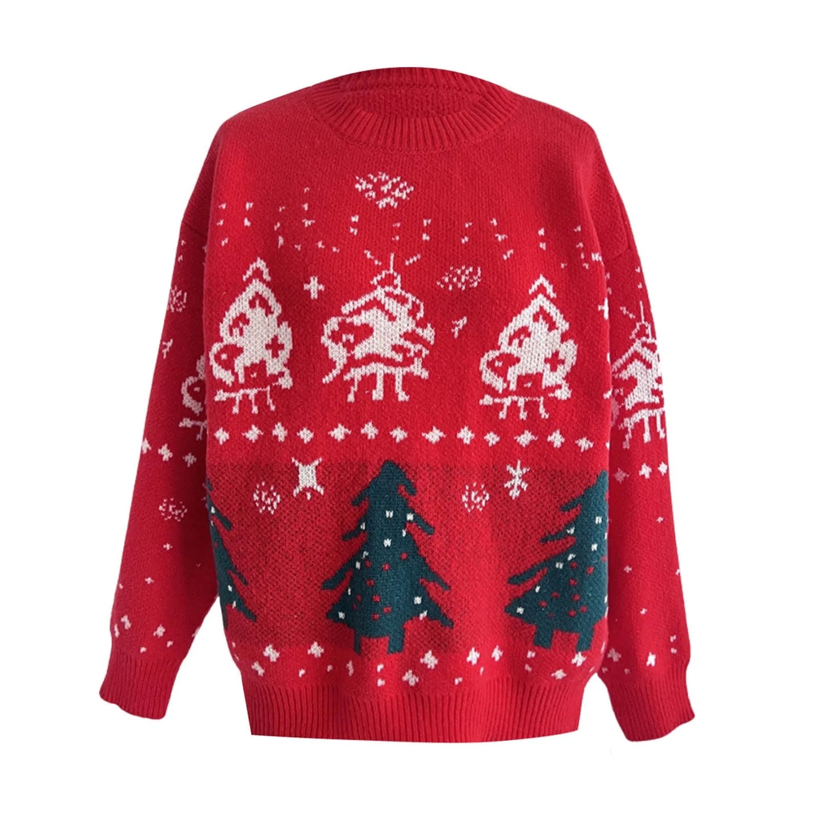 Loose-Fit Thickened Red Winter Style Knitted Pullover Christmas Sweater Sweaters-L