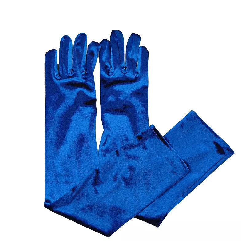 Velvet Ladies Warm Long Retro Dance Stage Etiquette Winter Christmas Gloves Blue Gloves-L