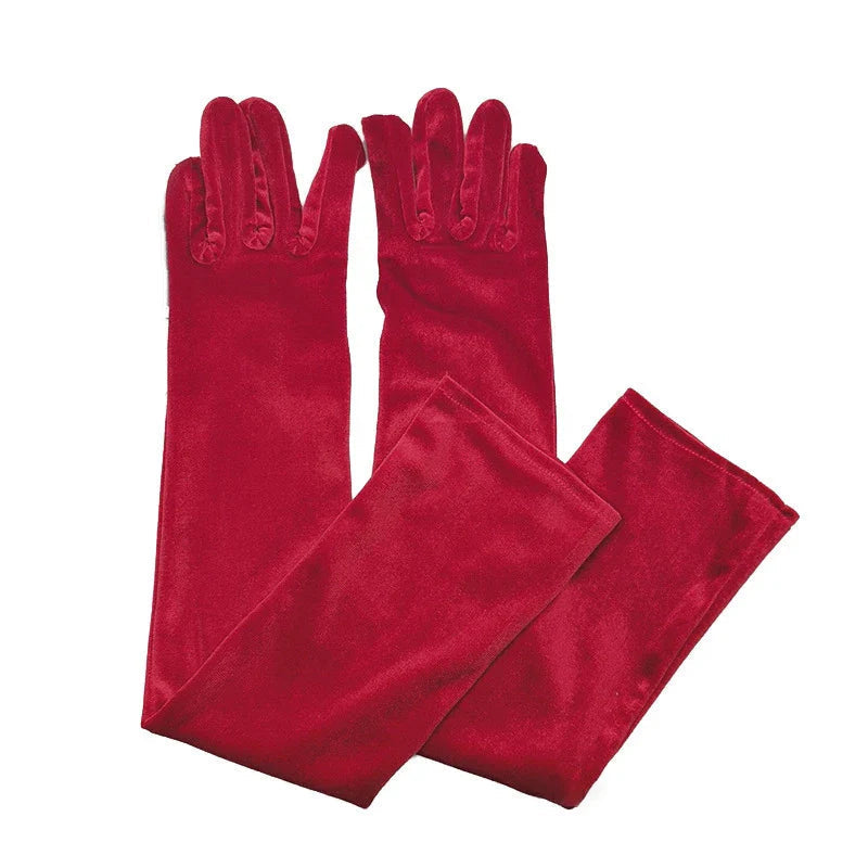 Velvet Ladies Warm Long Retro Dance Stage Etiquette Winter Christmas Gloves Wine Red Gloves-L