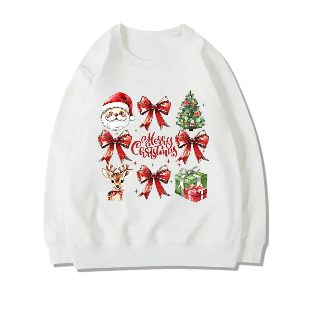 Stylish Coquette Christmas Santa Sweatshirt Holiday Hoodie White 4 / S Hoodies-L