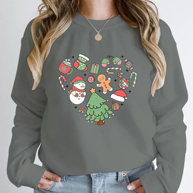 Cute Heart Tree Snowman Fashion Loose Round Neck Christmas Hoodie Multi / S Hoodies-L